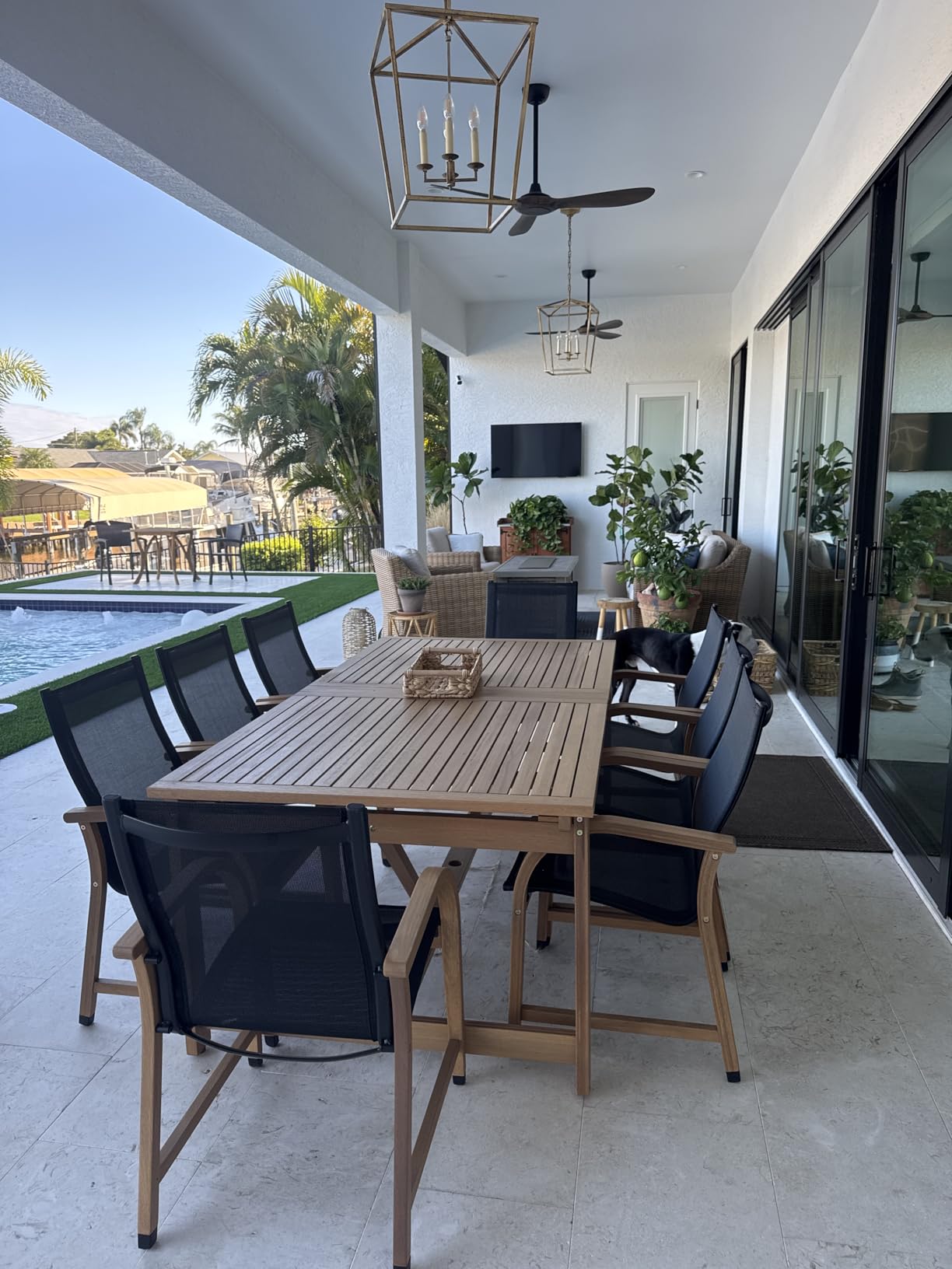 Amazonia Franklin 9-Piece Rectangular Extendable Patio Dining Set Teak Finish and Weather-Net Technology Ideal for Outdoors and Indoors customer photo 2