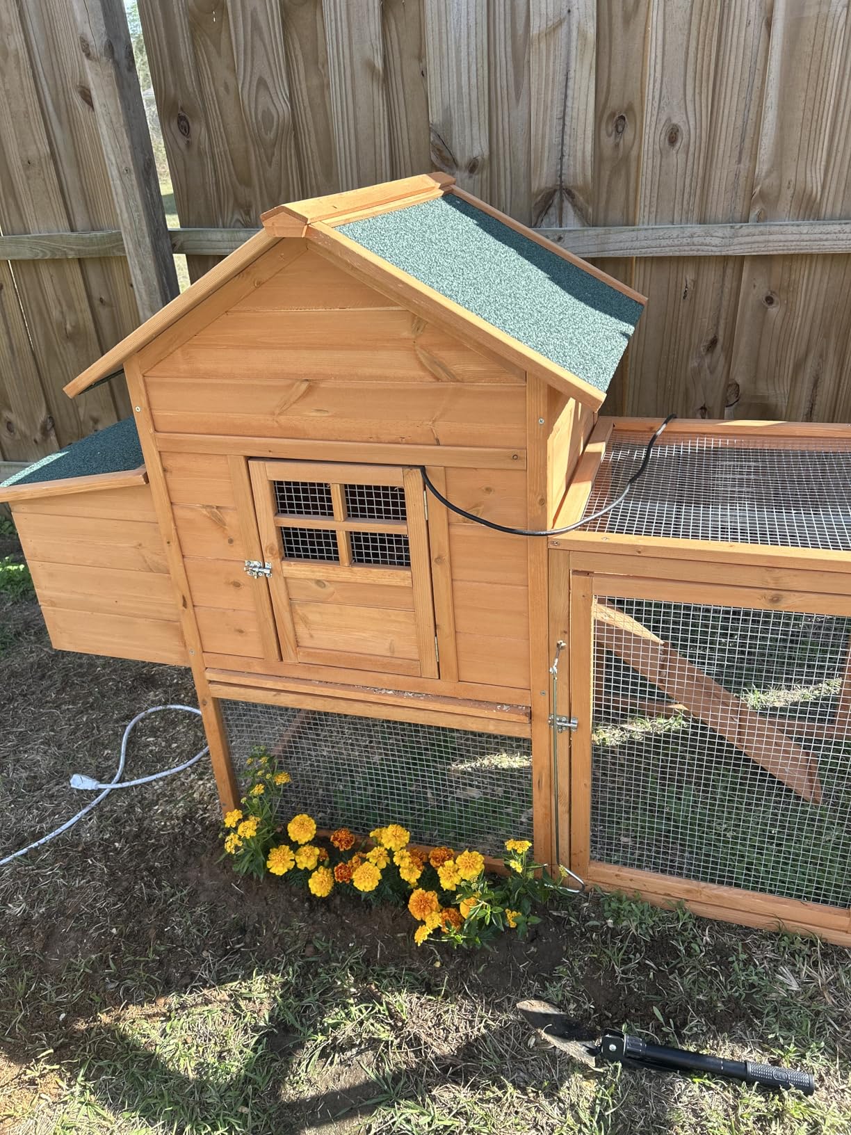 GOJOOASIS Wooden Chicken Coop for 2-5 Chickens Outdoor Wooden Hen House Poultry Pet Hutch for Backyard Outdoor w/Tray Run Cage & Nesting Box(A) customer photo 2