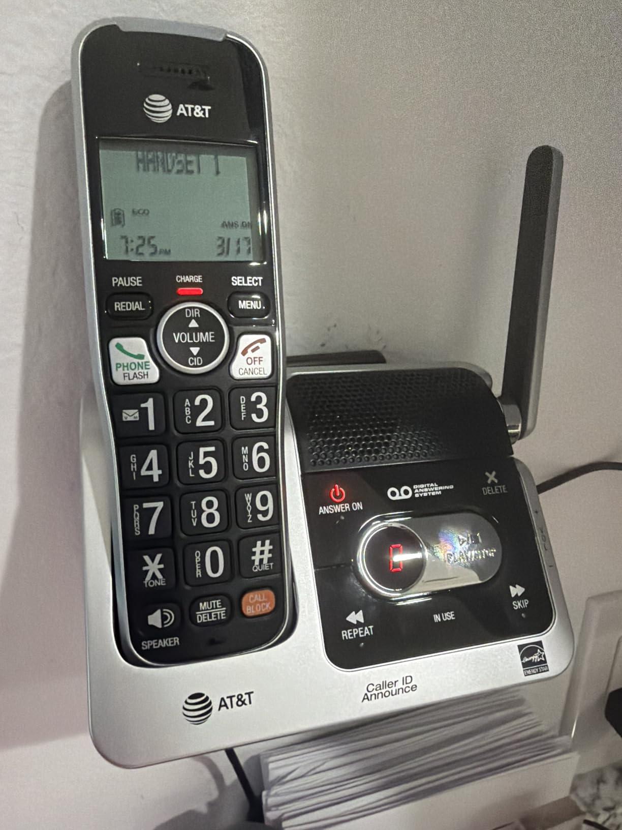 AT&T BL102-3 DECT 6.0 3-Handset Cordless Phone for Home with Answering Machine, Call Blocking, Caller ID Announcer, Audio Assist, Intercom, and Unsurpassed Range, Silver/Black customer photo 1