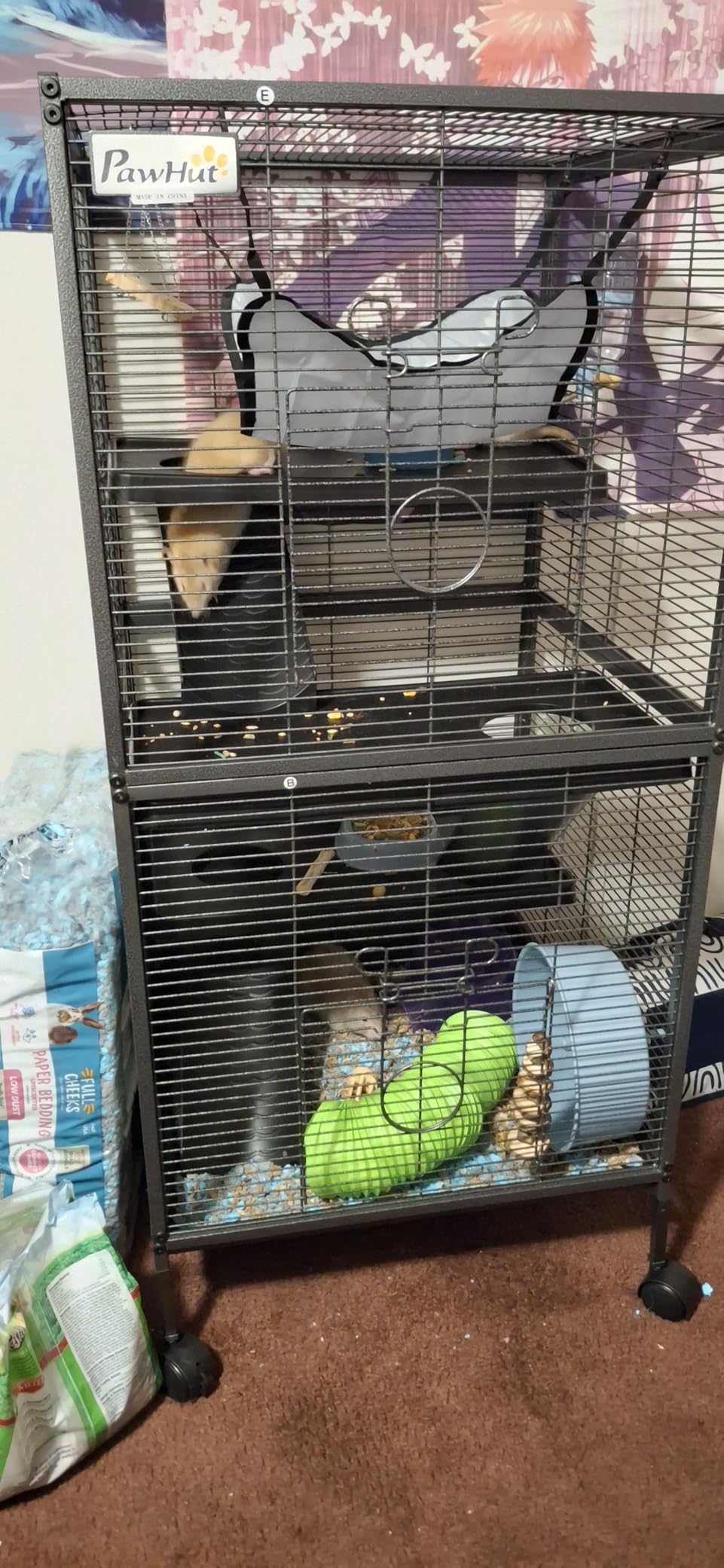 PawHut Metal Small Animal Cage, 4-Tiers Rolling Big Ferret Cage with Hammock, Removable Tray, for Chinchilla, Sugar Glider, Gray customer photo 2