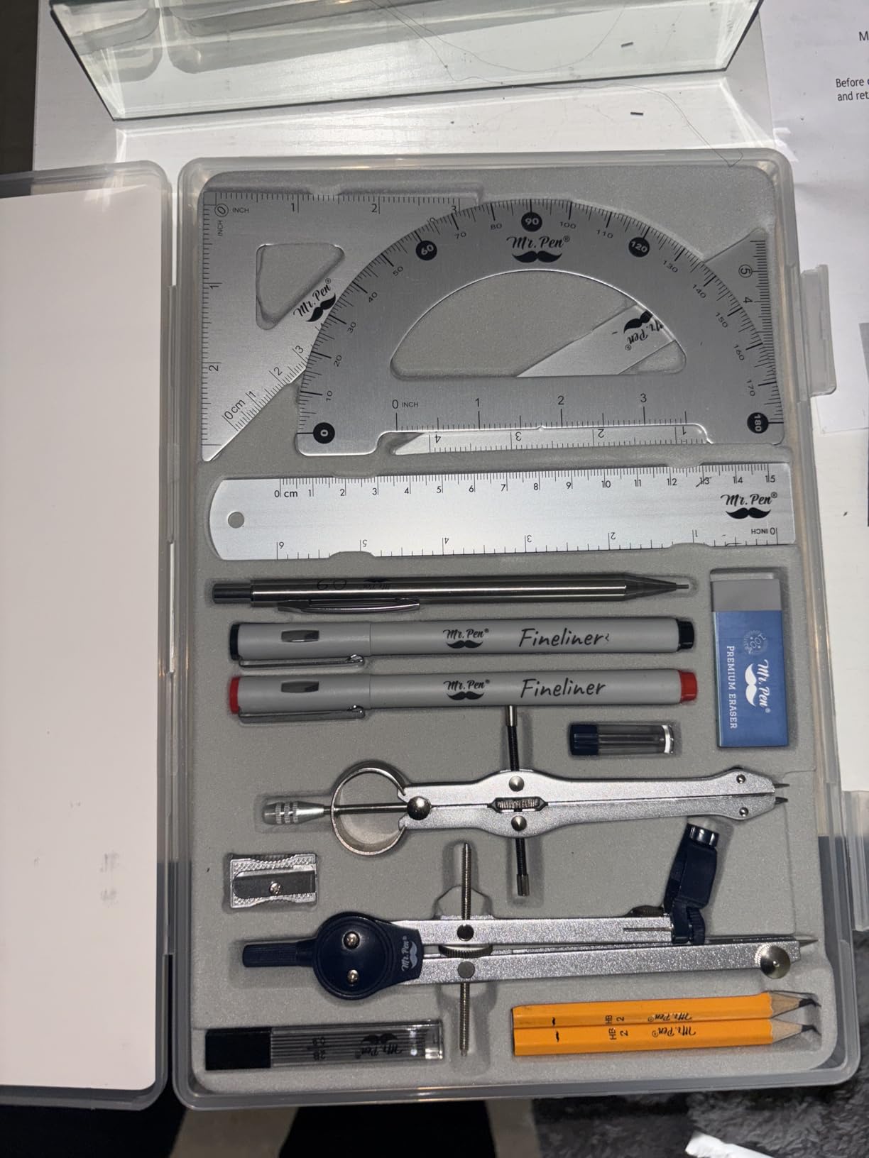 Mr. Pen- Professional Geometry Set, 15 pcs, Drafting Tools with Protractor, Compass, Metal Ruler, Triangles, Pens & Pencils, Complete Geometry & Drafting Kit for Architects, Engineers & Students customer photo 2