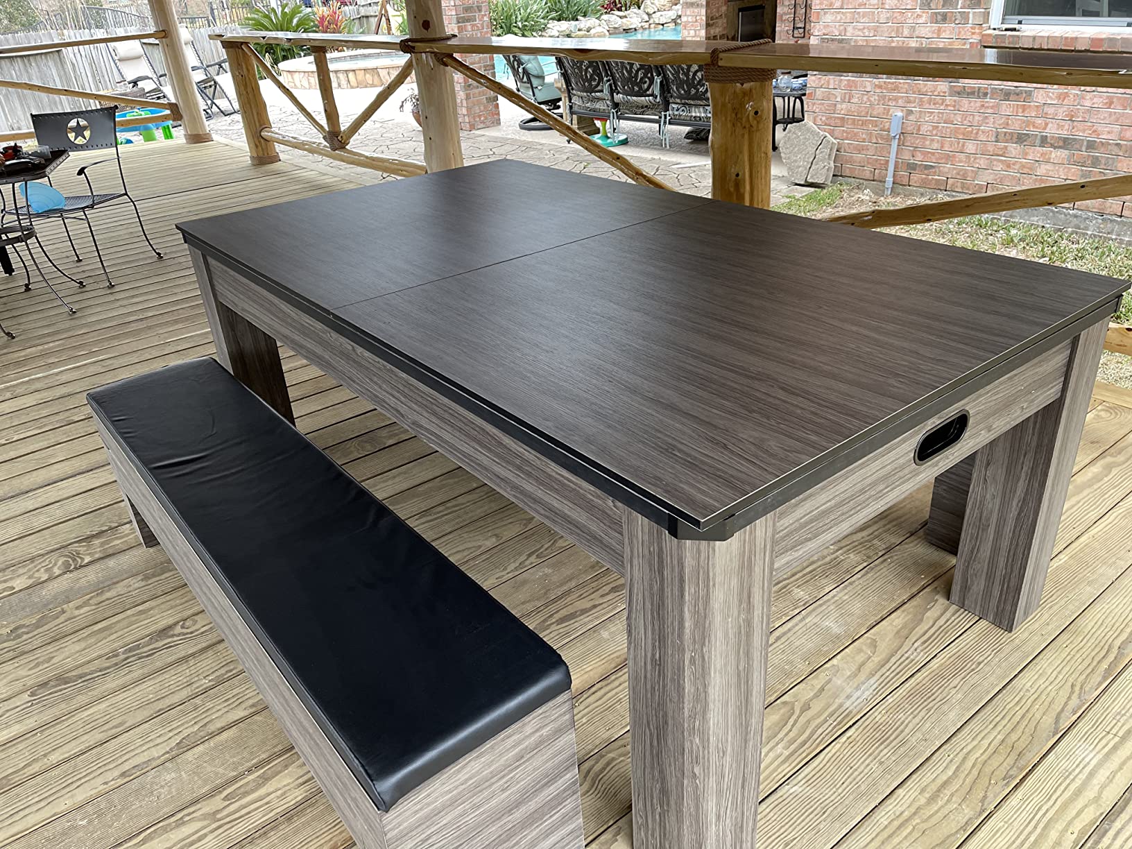 Atomic Northport 3-in-1 Dining Table - Air-Powered Hockey, Table Tennis & Dining Table Combo with Storage Benches, Modern Wood Grain Design customer photo 1