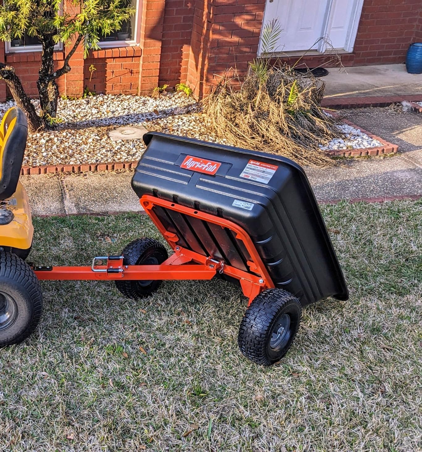 Agri-Fab 45-0552 700 lbs Tow Behind Poly Dump/Swivel Cart, 12 CU. FT. Capacity; Lawn & Garden Cart/Trailer for Lawn Mowers, 15