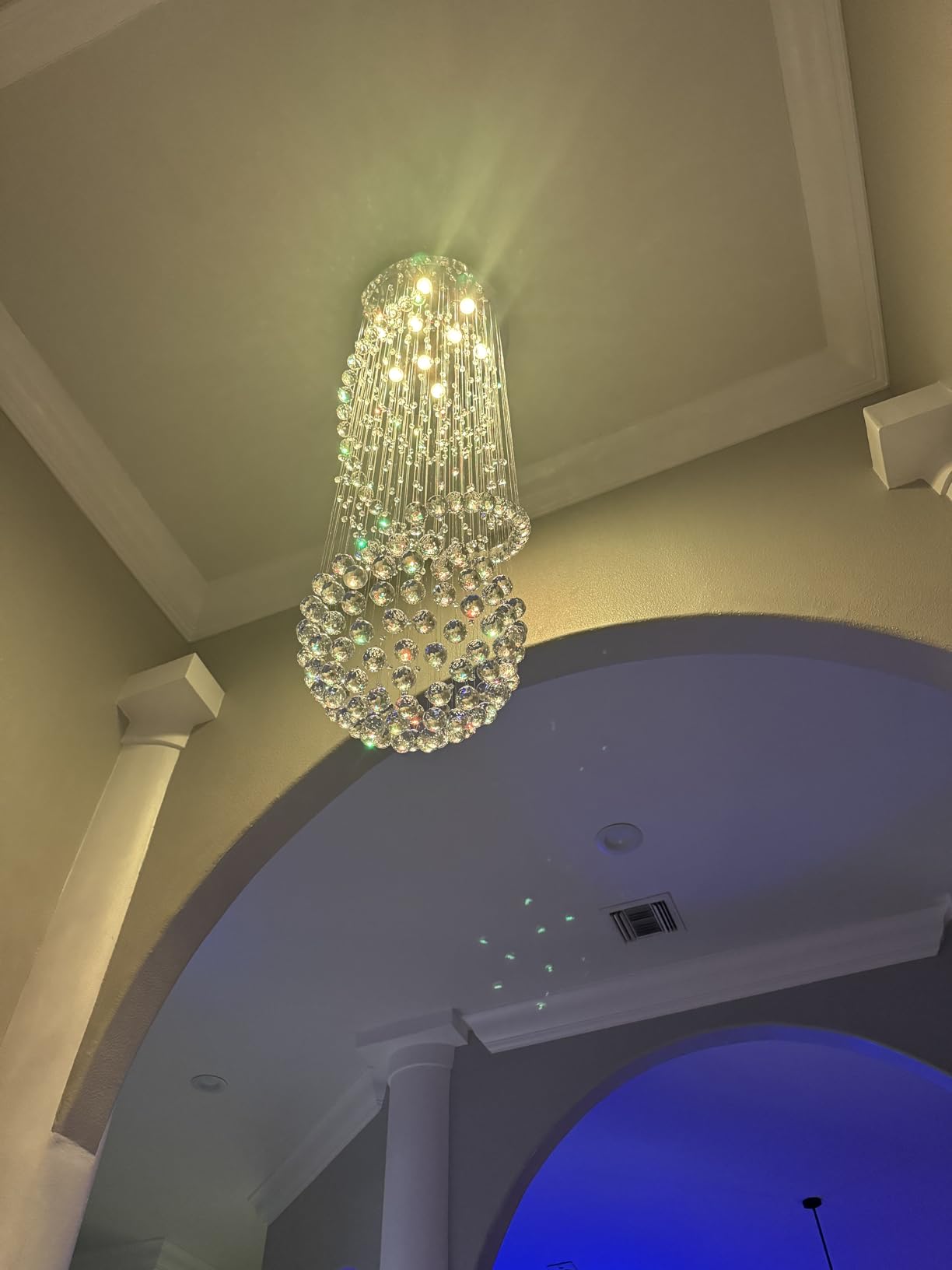 Luxury Large Foyer Chandelier, Modern 12-Lights Round Raindrop Crystal Chandeliers High Ceiling Flush Mount Light Fixtures for Hallway, Entryway, Stairs, Front Entrance D31.5 X H86.7 of CRYSTOP customer photo 2