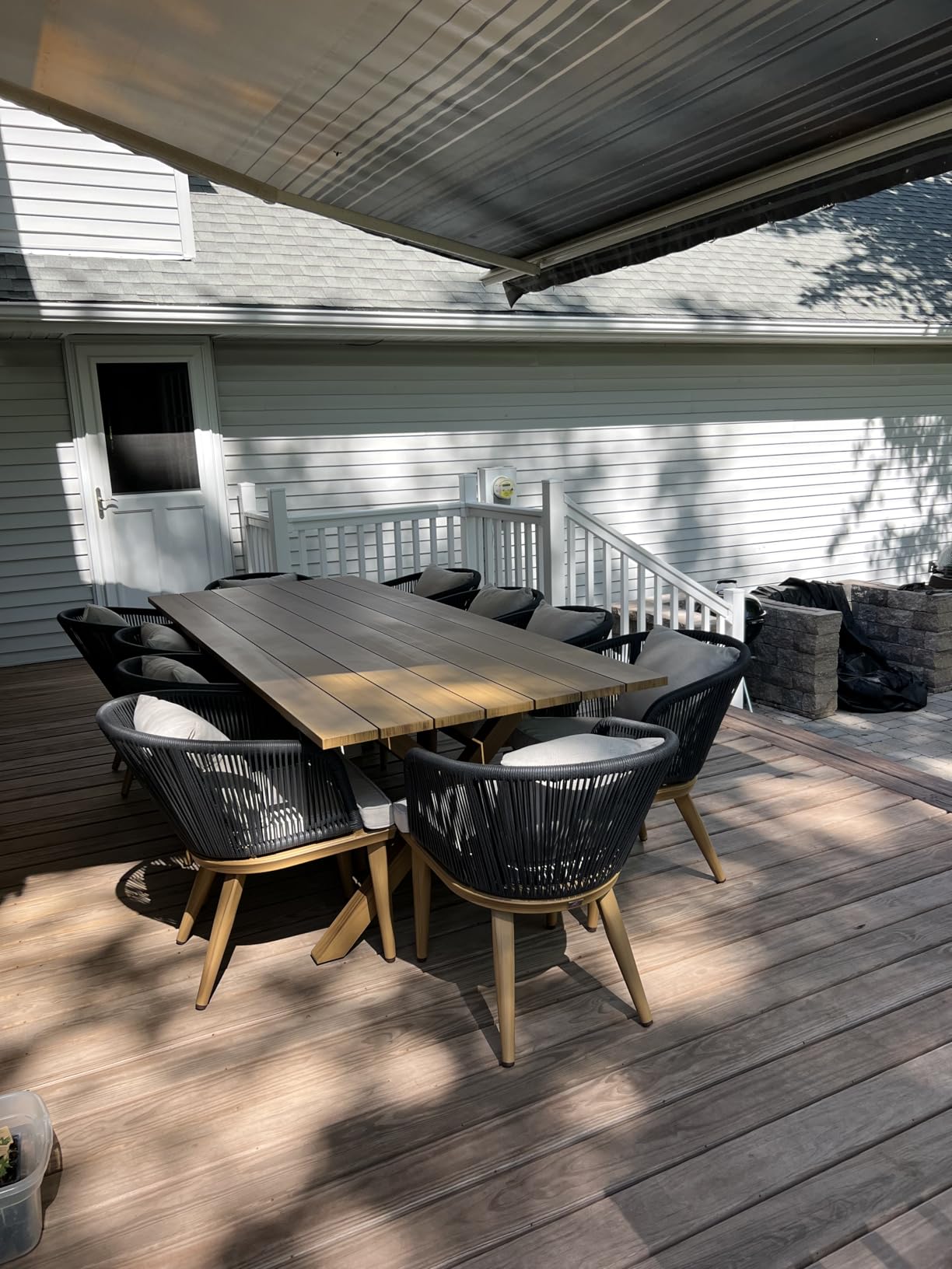 PURPLE LEAF 7 Pieces Patio Dining Set Wicker Outdoor Furniture Rectangular Table and Chairs Set for Garden Deck Teak-Finish Aluminum Frame Backyard Kitchen Set, Cushions and Pillows Included customer photo 1
