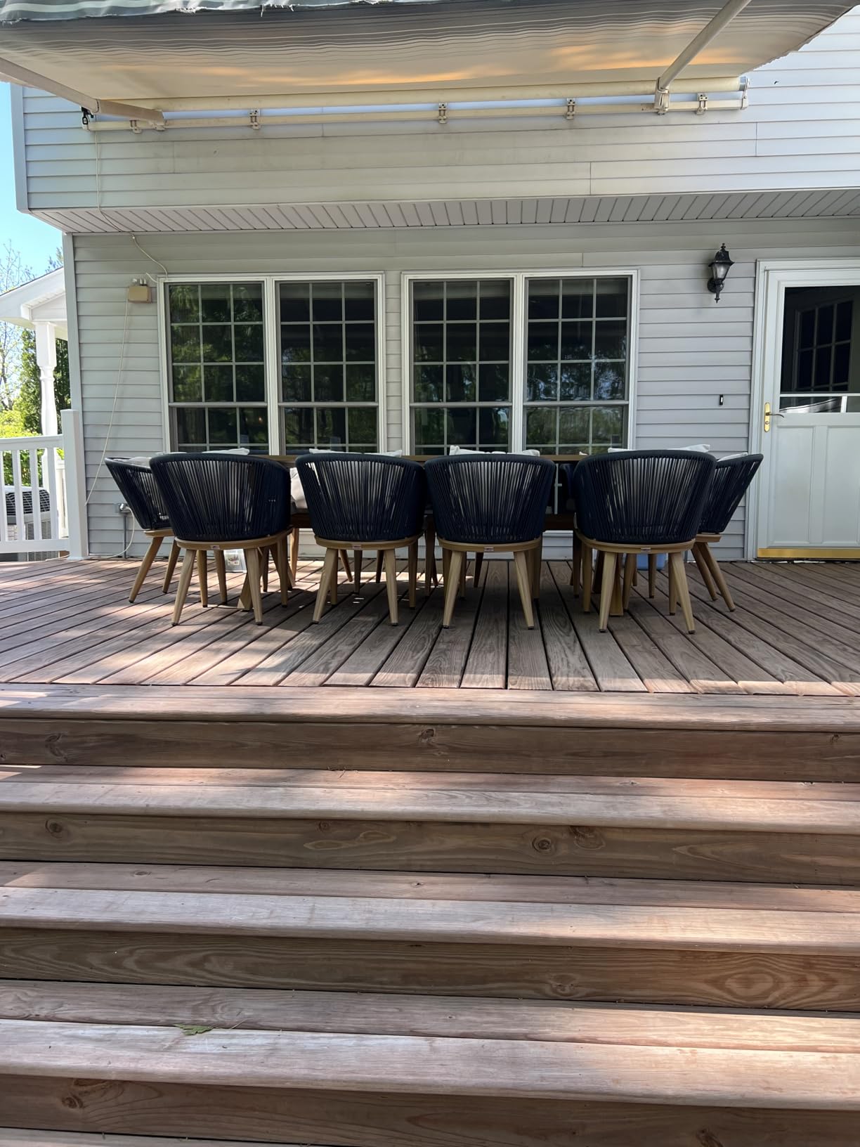 PURPLE LEAF 7 Pieces Patio Dining Set Wicker Outdoor Furniture Rectangular Table and Chairs Set for Garden Deck Teak-Finish Aluminum Frame Backyard Kitchen Set, Cushions and Pillows Included customer photo 2