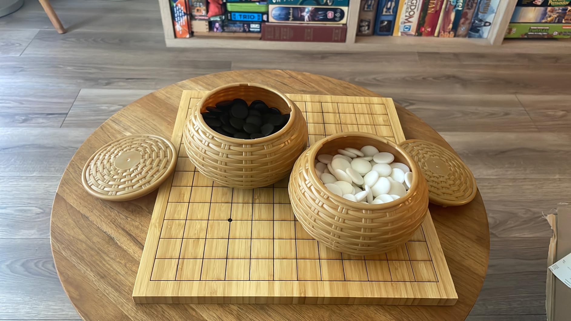 Beginner's Go Game Set with Reversible Bamboo 13x13/9x9 Grid Go Board, Bowls, & Single Convex Melamine Stones customer photo 2