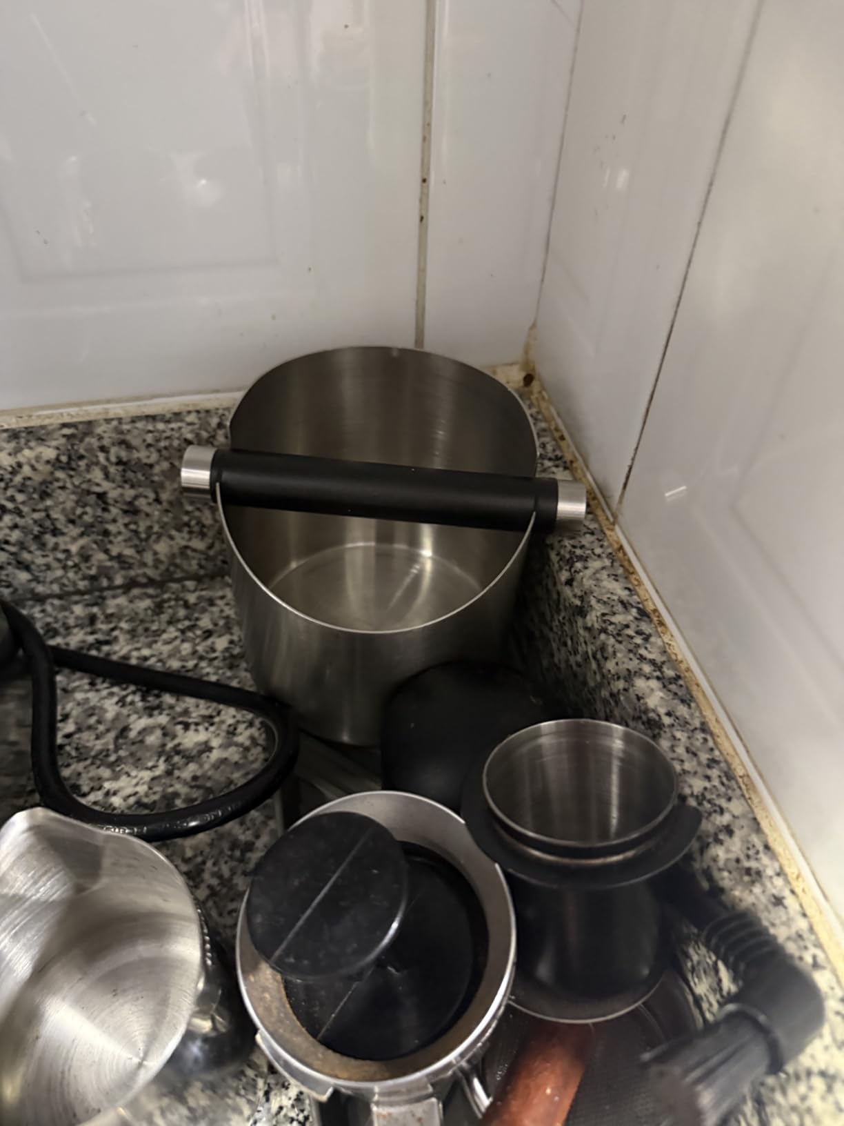 DIBTSA Espresso Knock Box, Stainless Steel Coffee Grounds Knock Box, With Removable Knock Bar and Non-Slip Rubber Base (Silver) customer photo 1