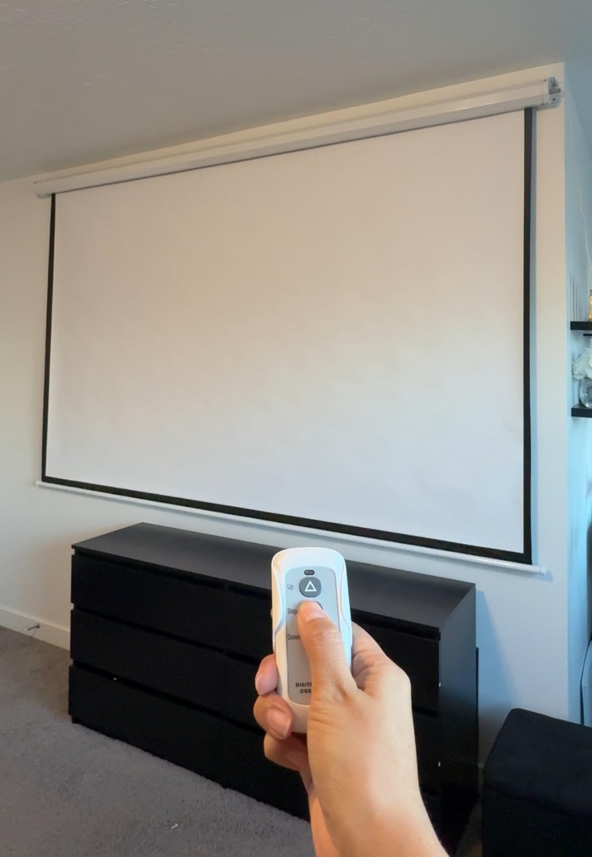 YODOLLA 84inch Motorized Projection Screen, 16:9 4K 3D HD Electric Projector Screen, Wall/Ceiling Mounted White Projection Screen with Two Remote Controls for Indoor & Outdoor Use customer photo 1