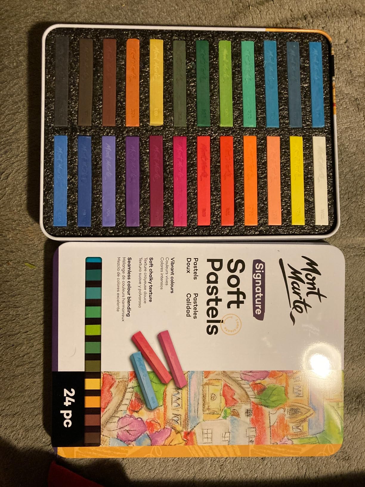 Mont Marte Soft Pastels in Tin Box Signature 48pc, 48 Assorted Colors, Vibrant Pastel Sticks, Great Blending customer photo 2