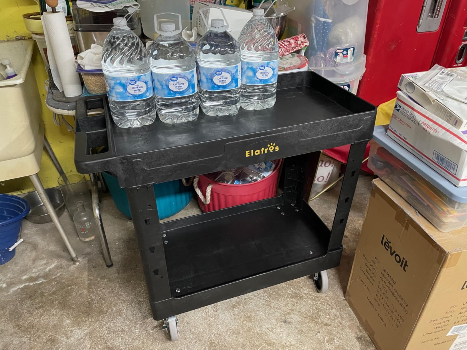 ELAFROS Heavy Duty Plastic Utility Cart 34 x 17 Inch - Work Cart with Deep Shelves, Holds up to 550 lbs customer photo 1
