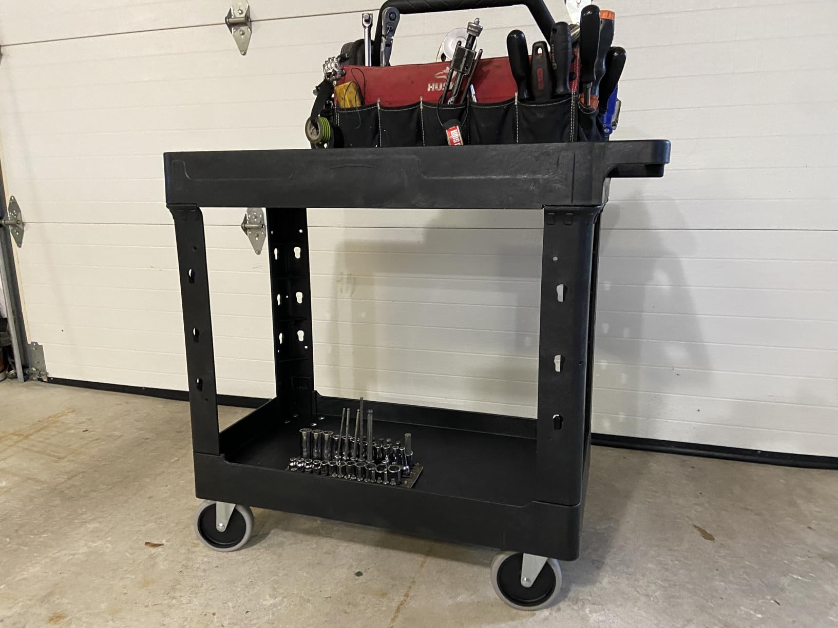 ELAFROS Heavy Duty Plastic Utility Cart 34 x 17 Inch - Work Cart with Deep Shelves, Holds up to 550 lbs customer photo 2