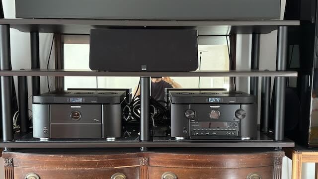 Monolith Double-Wide XL 3-Tier AV Stand - 300 lbs Weight Capacity Per Shelf, Organize and Display Your AV Components, Home Theater or Entertainment System, Maple customer photo 2