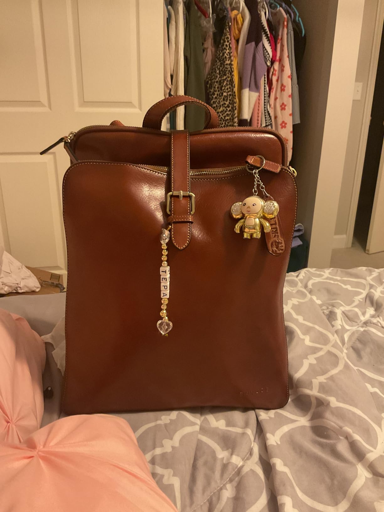 Banuce Full Grain Italian Leather Backpack Purse for Women Convertible 14 Inch Laptop Backpack for Work Travel Backpack with Luggage Strap Adjustable Strap Red Brown customer photo 1