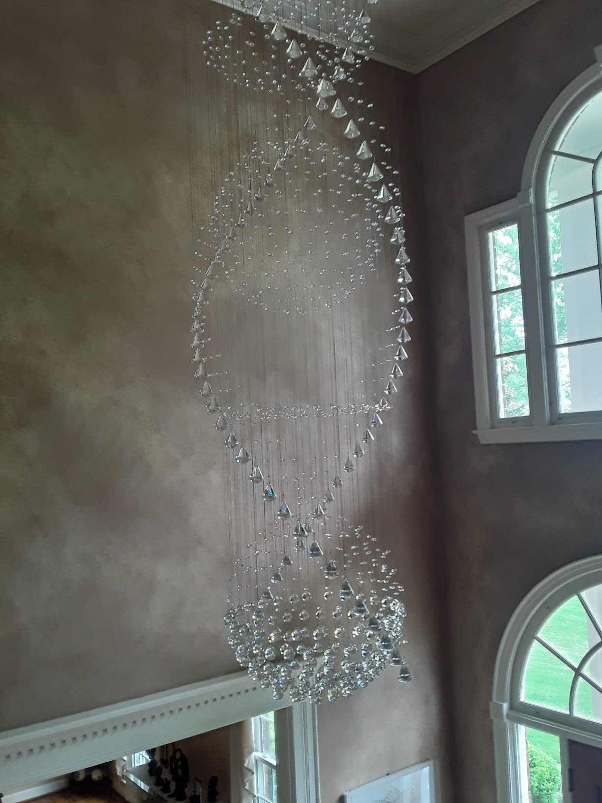7PM Chandelier for Staircase, Crystal Foyer Chandelier High Ceiling, Modern Raindrop Chandeliers Flush Mount Ceiling Light Fixture for Spiral Staircase, Foyer, Entryway, High Ceiling W25.6 X H 98.4