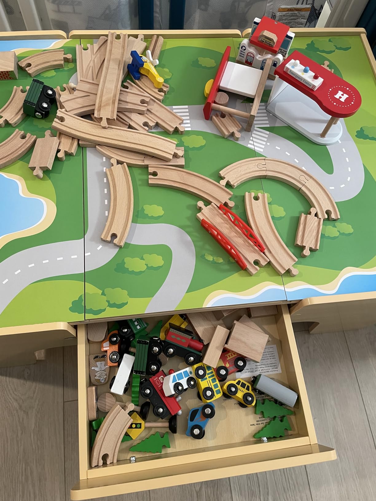 Costzon Train Table, 2 in 1 Kids Activity Table w/Storage Drawer, 100 Multicolor Pieces, Railway, Track, Cars, City, DIY Design, Reversible Tabletop customer photo 1