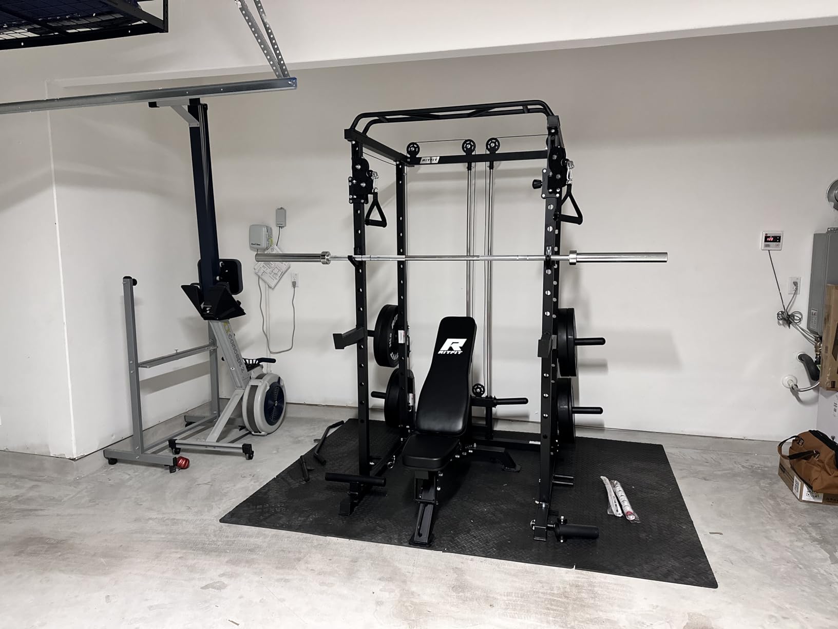 RitFit Multi-Function Garage & Home Gym Package Includes 1200LBS Power Cage PPC03/P3 with Cable Crossover System, Weight Bench, Olympic Barbell Weight Set customer photo 1