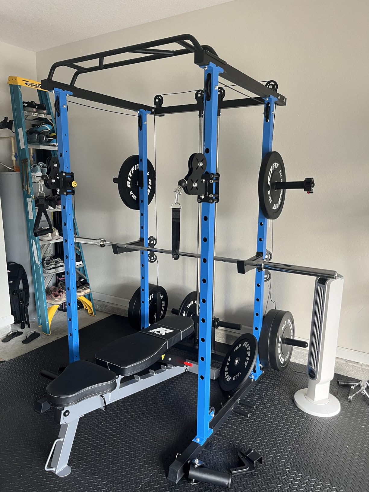 RitFit Multi-Function Garage & Home Gym Package Includes 1200LBS Power Cage PPC03/P3 with Cable Crossover System, Weight Bench, Olympic Barbell Weight Set customer photo 2