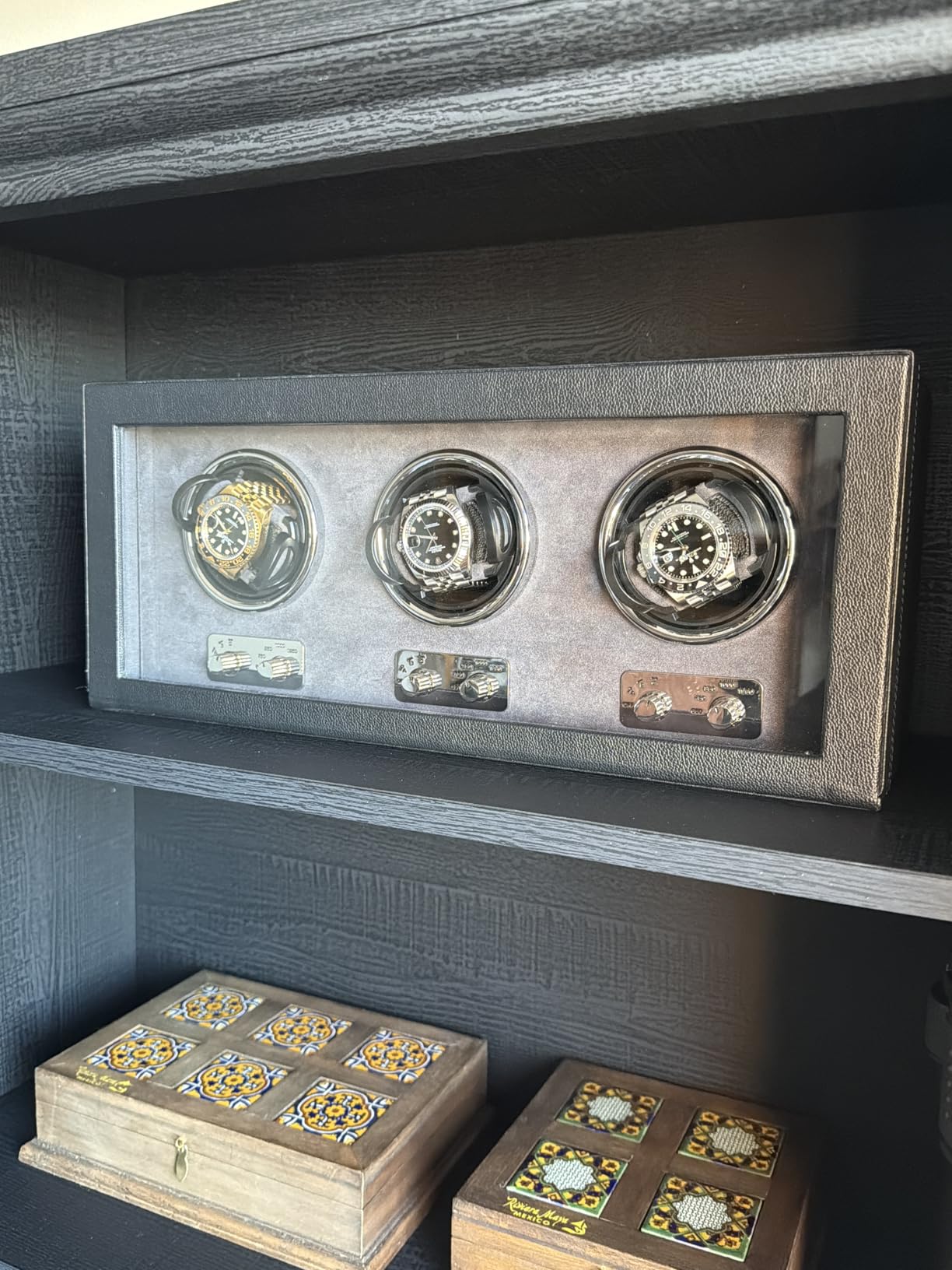 ROTHWELL Triple Watch Winder for Automatic Watches with Quiet Motor with Multiple Speeds and Rotation Settings (Tan/Brown) customer photo 1