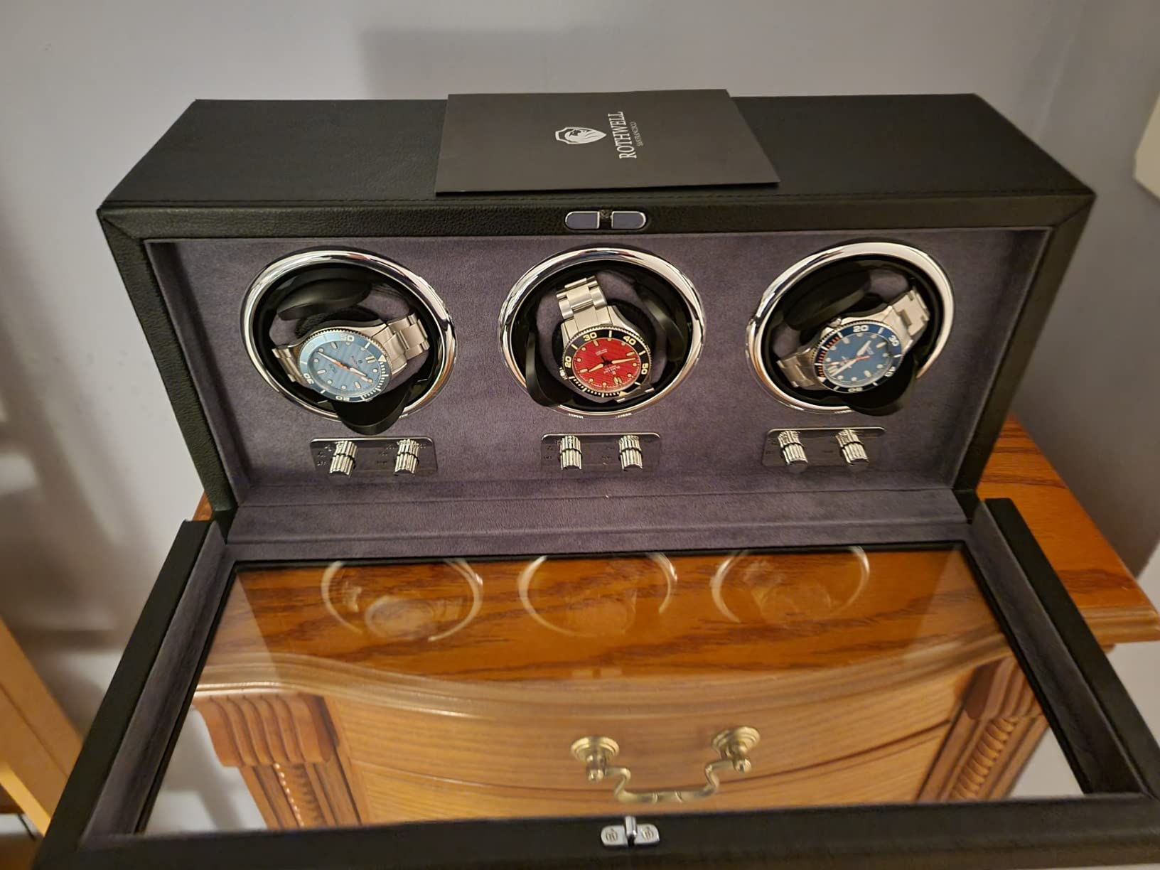 ROTHWELL Triple Watch Winder for Automatic Watches with Quiet Motor with Multiple Speeds and Rotation Settings (Tan/Brown) customer photo 2
