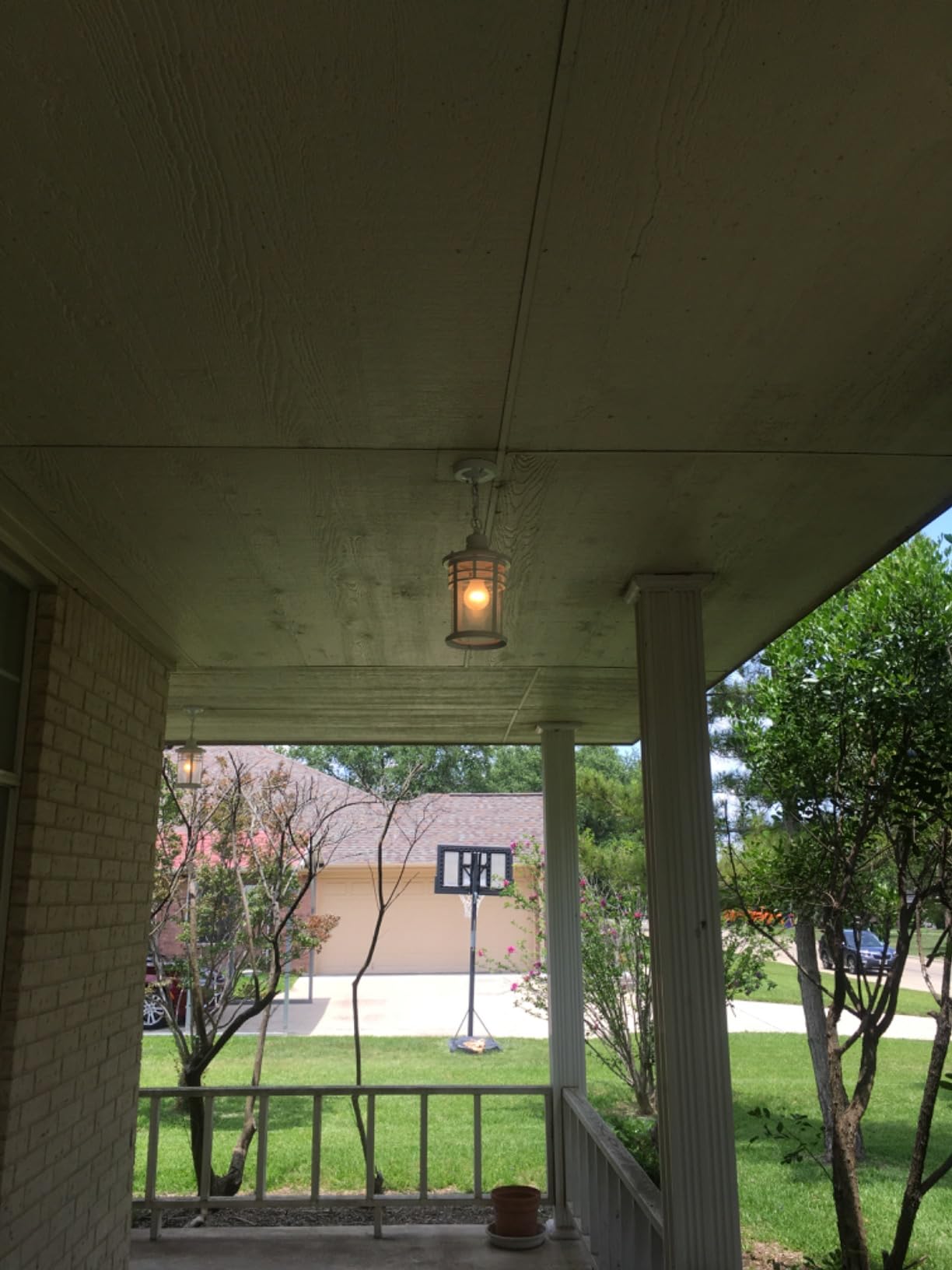 Darkaway Large Outdoor Pendant Lights, 15inch Outdoor Chandelier Hanging Porch Lights Outside Ceiling Mount Aluminum with Seeded Glass for Front Door Gazebo Patio (Large, Black) customer photo 2