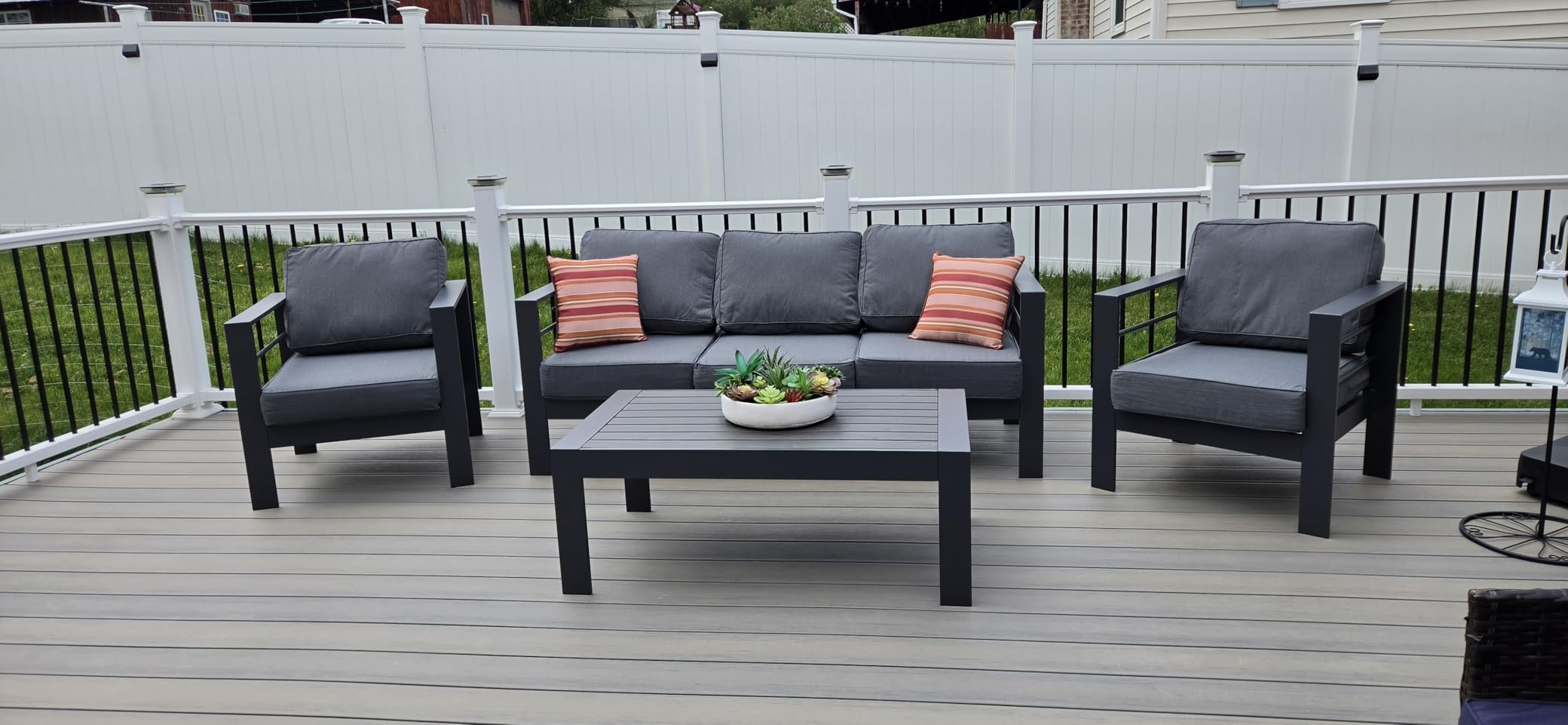 Wisteria Lane 7 Seats Aluminum Outdoor Patio Furniture Set with 54 Inch Propane Gas Fire Pit Table, Modern Patio Conversation Sets with Outdoor Sectional Couch for Backyard, Garden, Dark Grey customer photo 1