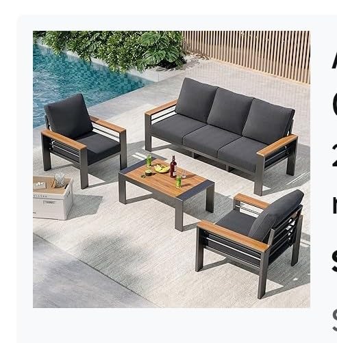 Wisteria Lane 7 Seats Aluminum Outdoor Patio Furniture Set with 54 Inch Propane Gas Fire Pit Table, Modern Patio Conversation Sets with Outdoor Sectional Couch for Backyard, Garden, Dark Grey customer photo 2