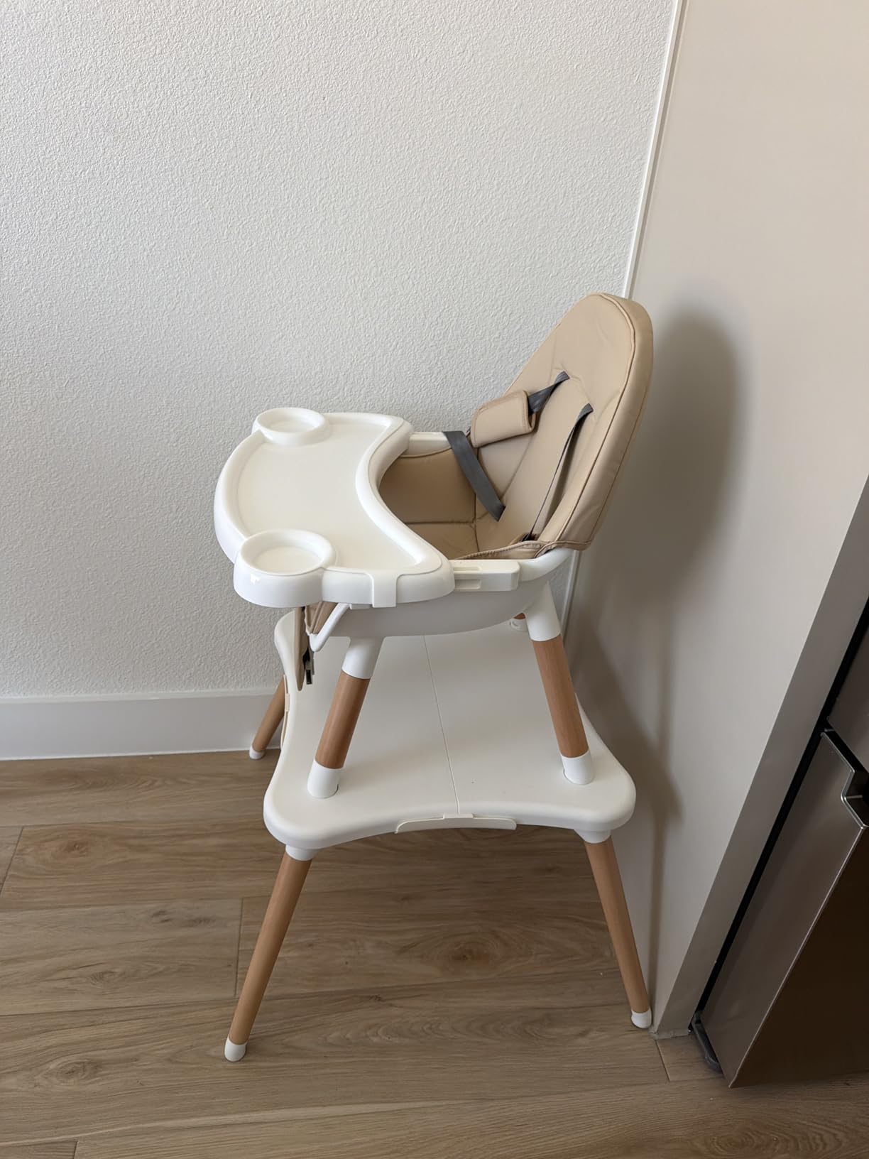 6 in 1 High Chair for Babies & Toddlers, Convertible Wooden Baby Highchair, Table and Chair Set, Baby Feeding Chair, 5-Point Adjustable Harness/4-Position Removable Tray& PU Seat Cushion (Black) customer photo 1