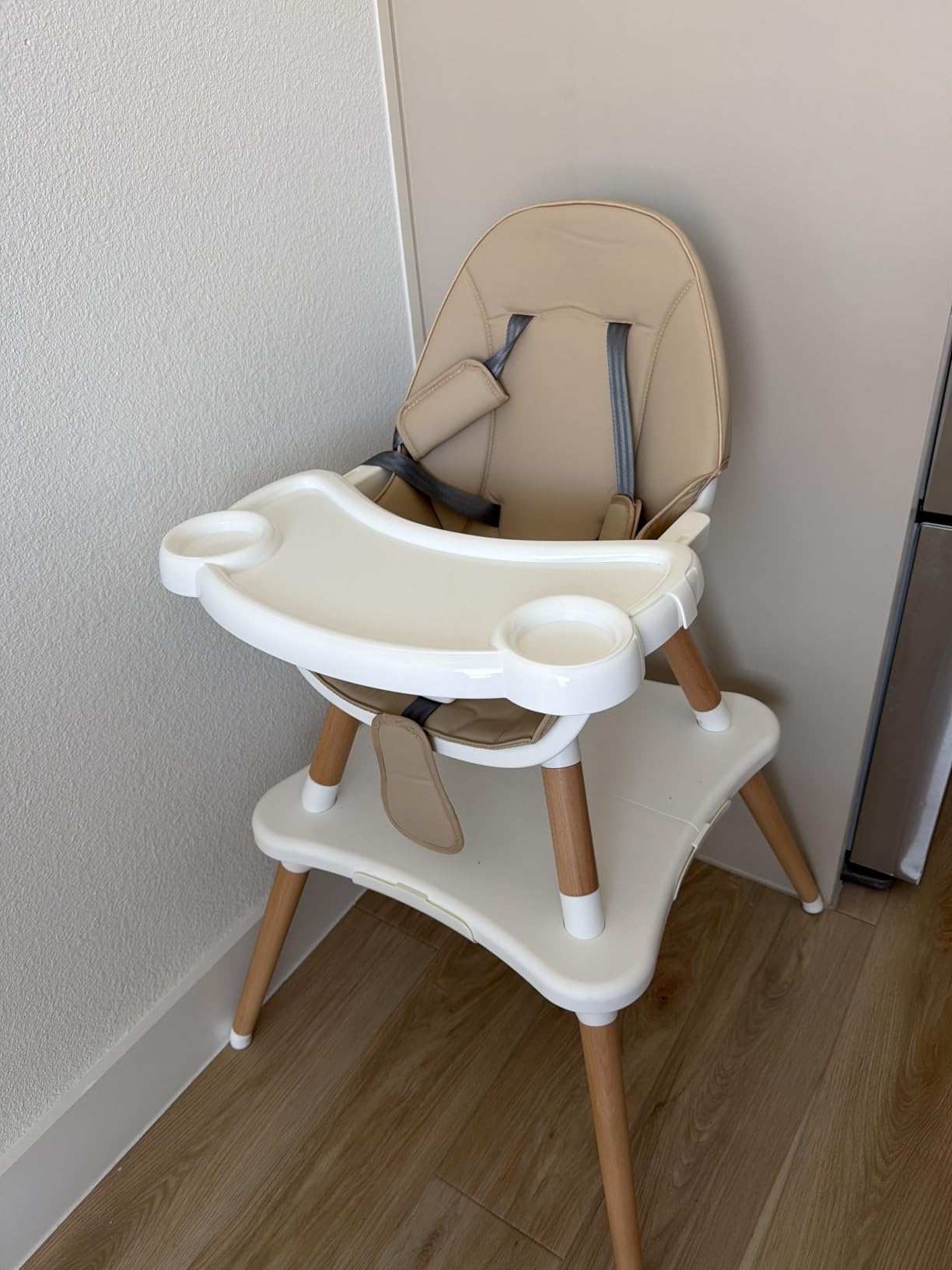 6 in 1 High Chair for Babies & Toddlers, Convertible Wooden Baby Highchair, Table and Chair Set, Baby Feeding Chair, 5-Point Adjustable Harness/4-Position Removable Tray& PU Seat Cushion (Black) customer photo 2