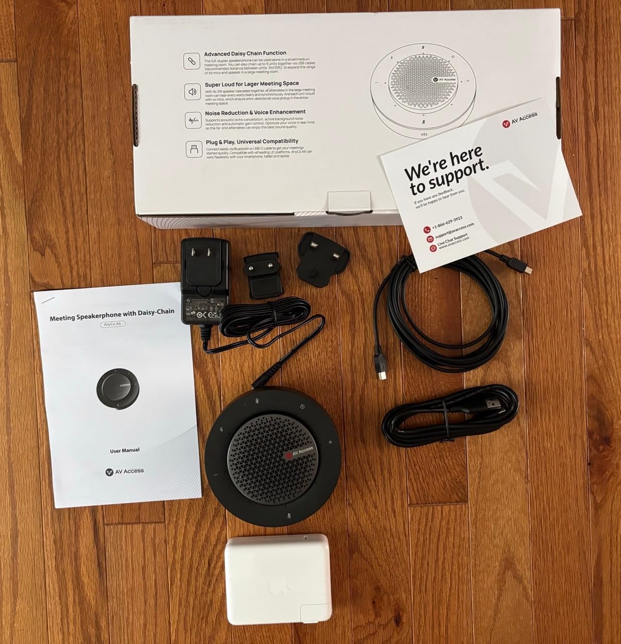 Conference Speakerphone, Daisy Chain up to 9 Speakerphones for 50 People, USB & Bluetooth Speaker with 4 Mics AI Noise Cancellation 360° Voice Pickup for Zoom,Teams,Conference Call Large Meeting Room customer photo 1