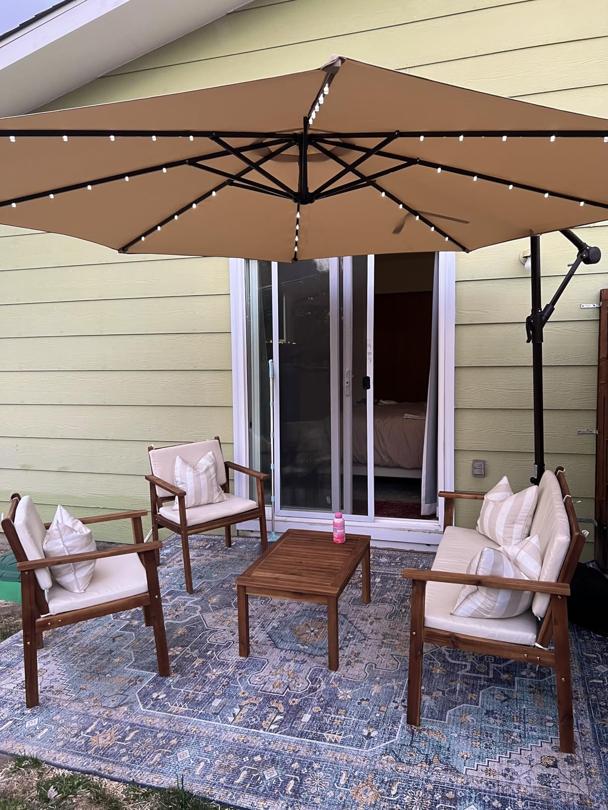 Flamaker Patio Furniture 4 Piece Outdoor Acacia Wood Patio Conversation Sofa Set with Table & Cushions Porch Furniture for Deck, Balcony, Backyard customer photo 2