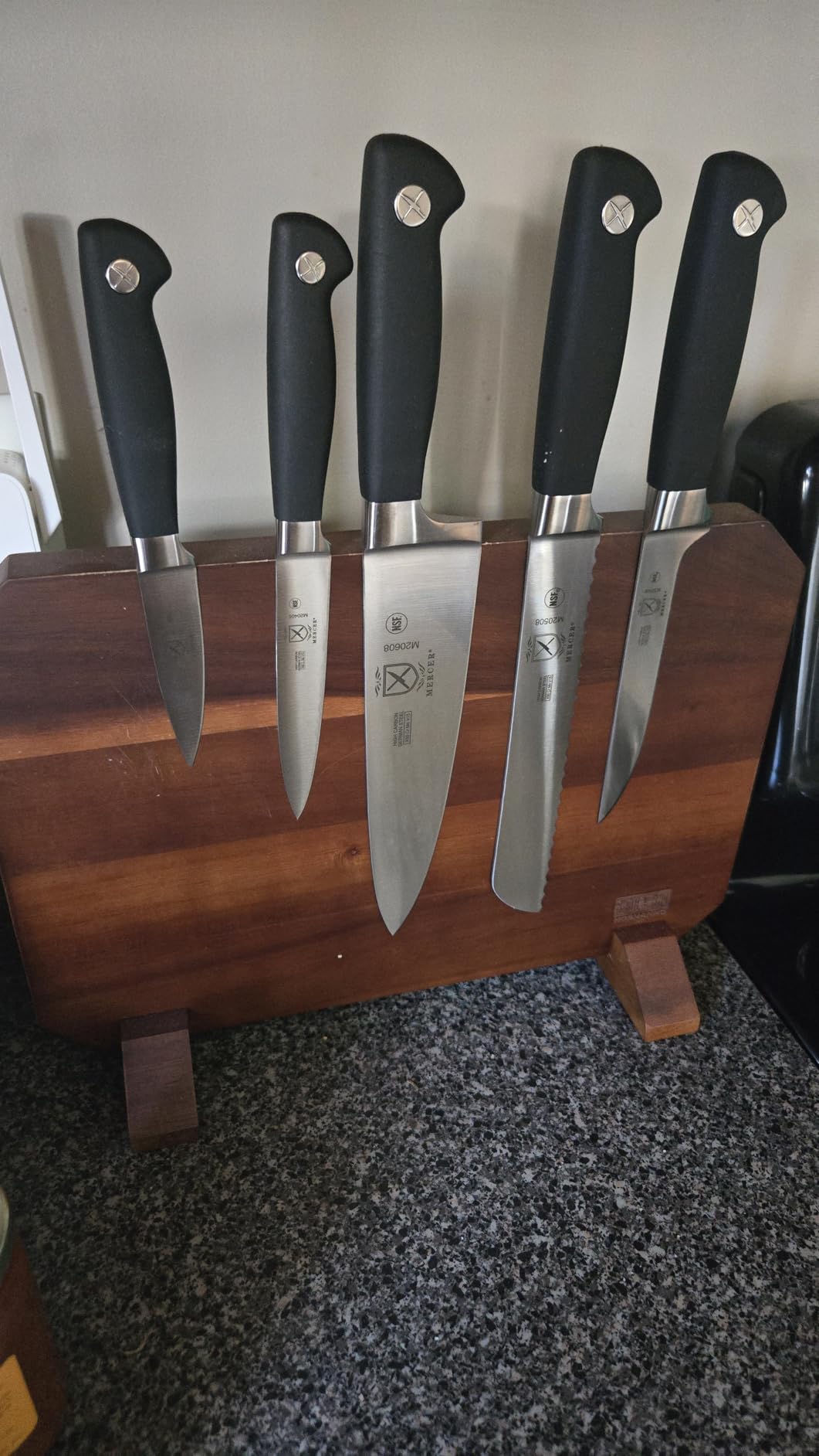 HOSHANHO Magnetic Knife Block 14 x 10 Inches, Double Sided Magnetic Knife Holder Rack for Kitchen Counter, Acacia Wood Magnetic Knife Storage Stand with Knife Sharpener customer photo 1