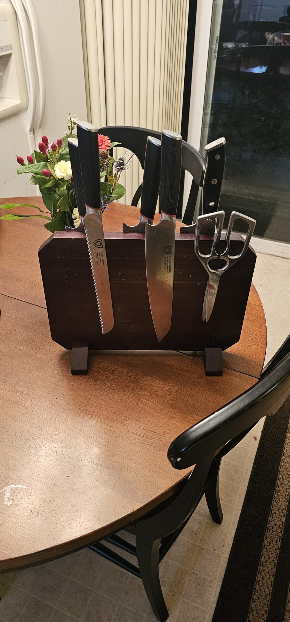 HOSHANHO Magnetic Knife Block 14 x 10 Inches, Double Sided Magnetic Knife Holder Rack for Kitchen Counter, Acacia Wood Magnetic Knife Storage Stand with Knife Sharpener customer photo 2