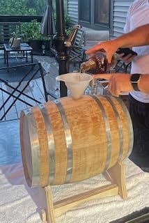 2.5 Gallon Oak Barrel (Distillery Series - Steel Hoops, Unvarnished) with Wood Stand, Bung & Spigot - Charred Oak Bourbon Whiskey Aging Barrel For The Home Brewer, Distiller, Wine Maker (10 Liter) customer photo 1
