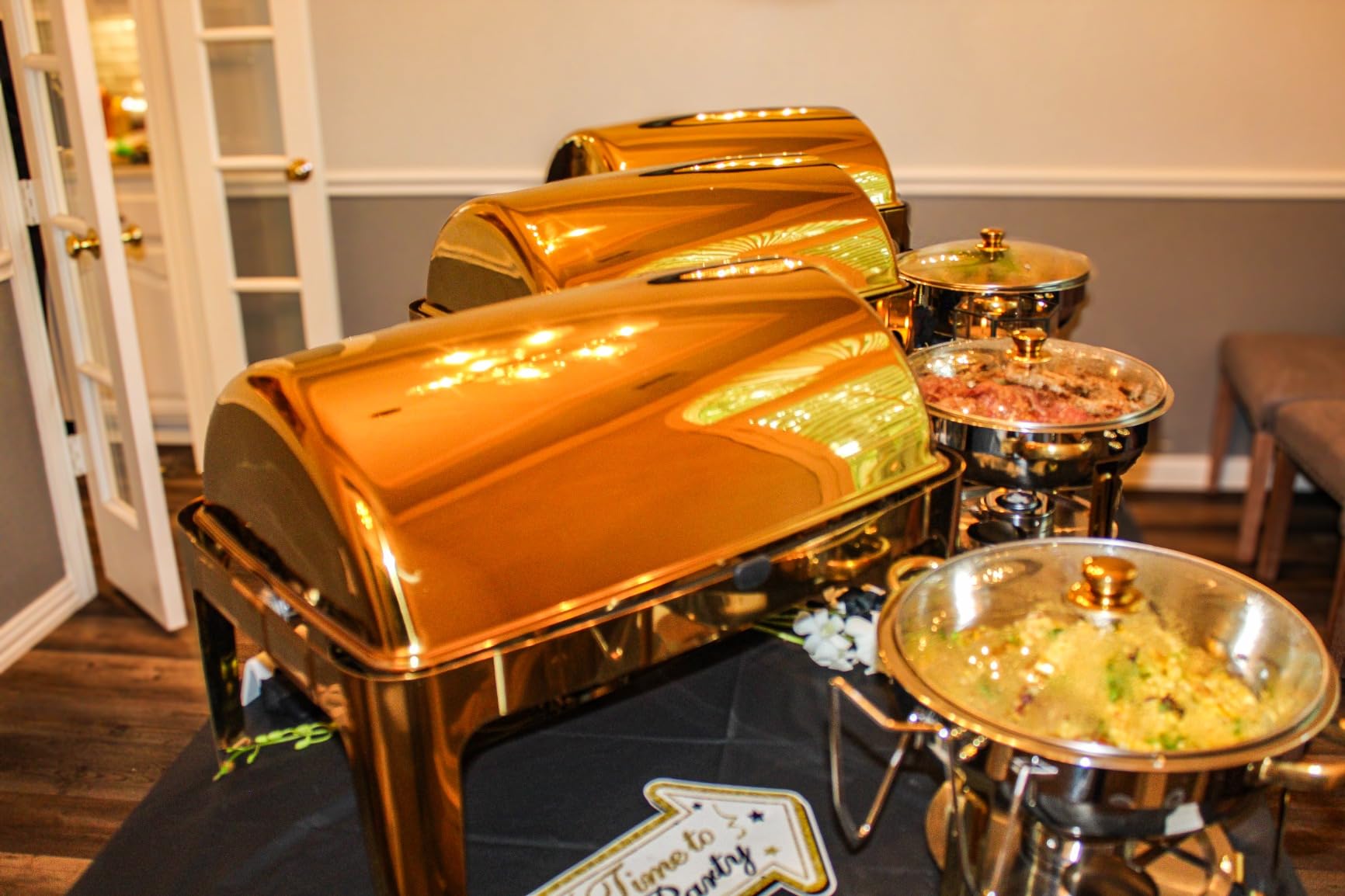 ROVSUN 9QT 3 Pack Roll Top Chafing Dish Buffet Set, Rectangular NSF Stainless Steel Buffet Warmer customer photo 2