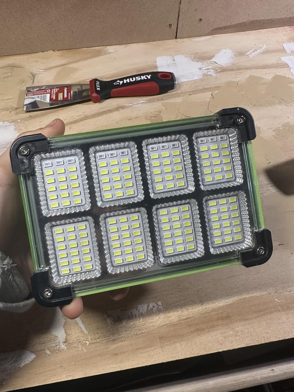 120W Solar Rechargeable Work Light, 144 LED 10000LM Led Work Light with 4 Modes, Portable Flood Light with Stand, IP66 Waterproof Outdoor Working Light for Emergency Mechanic Camping Repair (Yellow) customer photo 2