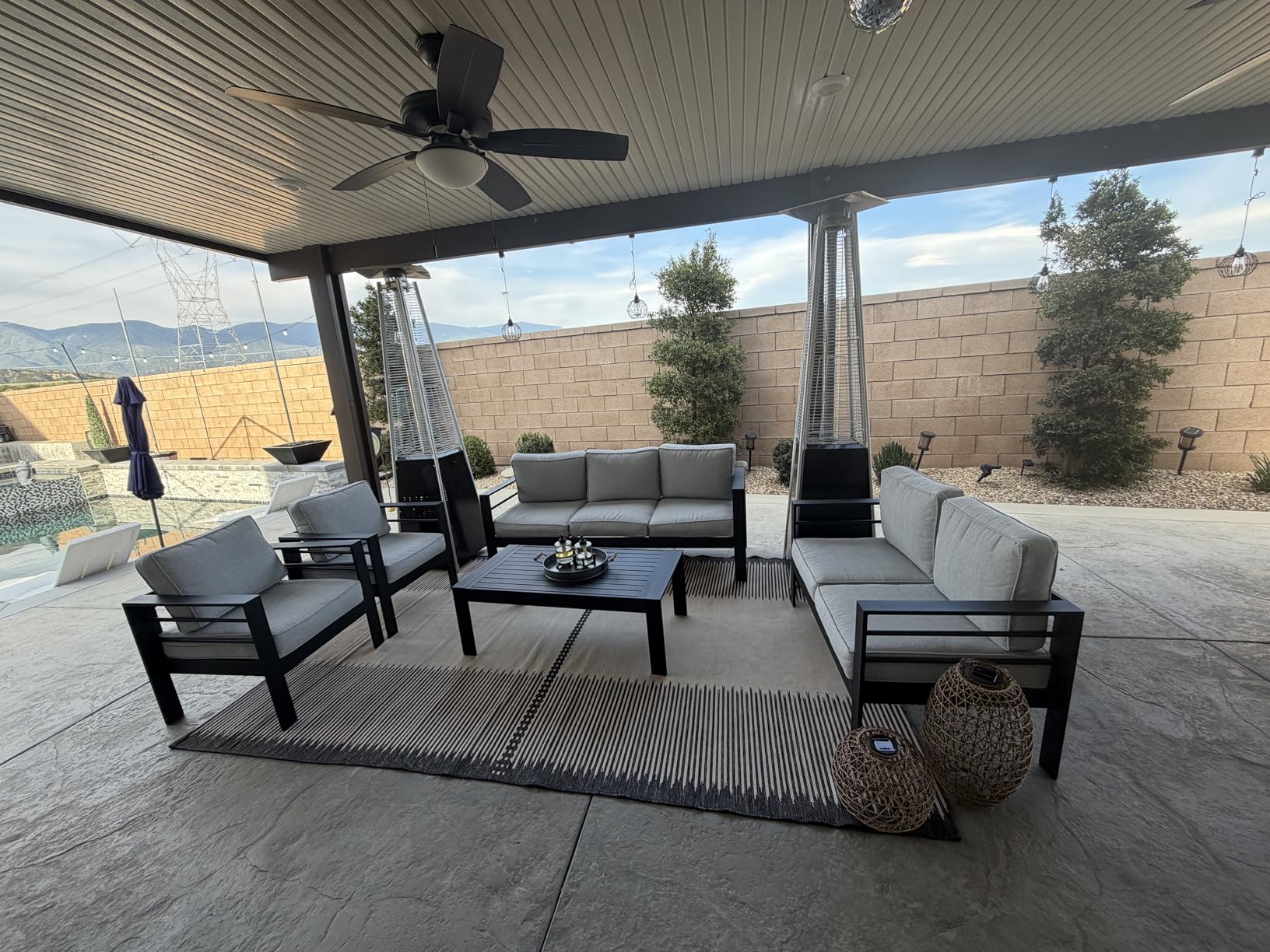 LayinSun Aluminum Furniture Set with Fire Pit Table, 4 Pieces Patio Sectional Conversation Chat Sofa Modern Seating Set customer photo 1