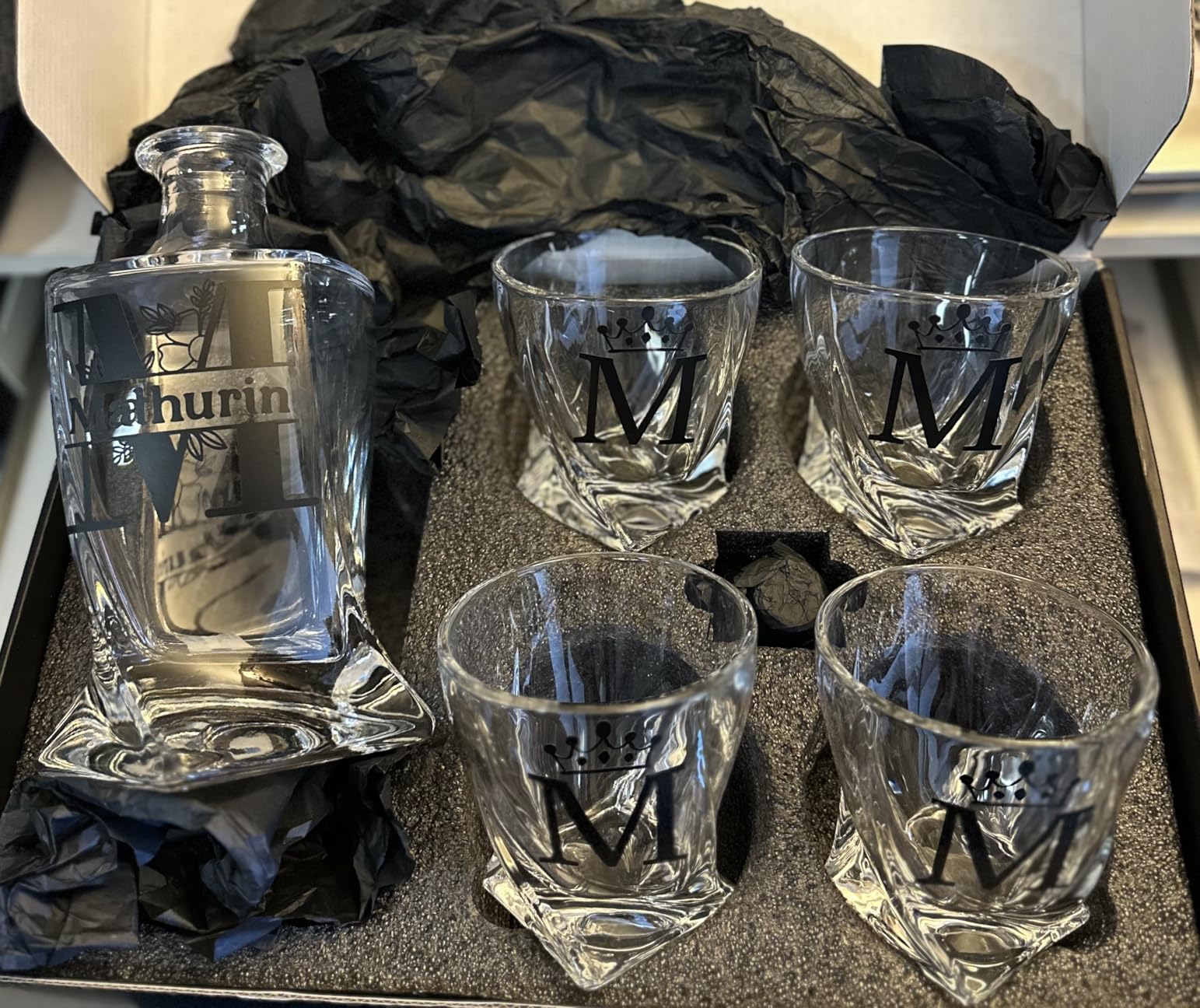 Luxury Gift For Men - Whiskey Decanter Set For Beloved Husband Or Dad Birthday Gift - 4 Whiskey Glasses And Decanter Set customer photo 1
