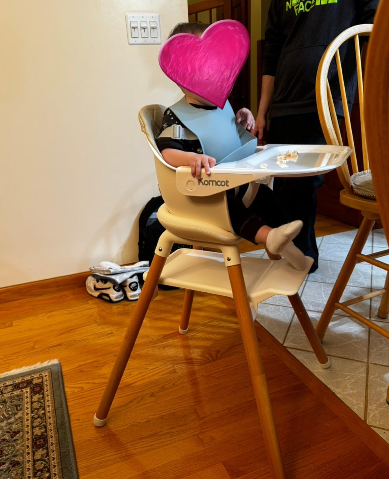 High Chair, 6 in 1 Wooden Convertible High Chairs for Babies and Toddlers, Booster Seat with Double Tray & Reversible Footrest Baby Highchair, 5-Point Harness Baby Feeding Chair, Beige customer photo 1