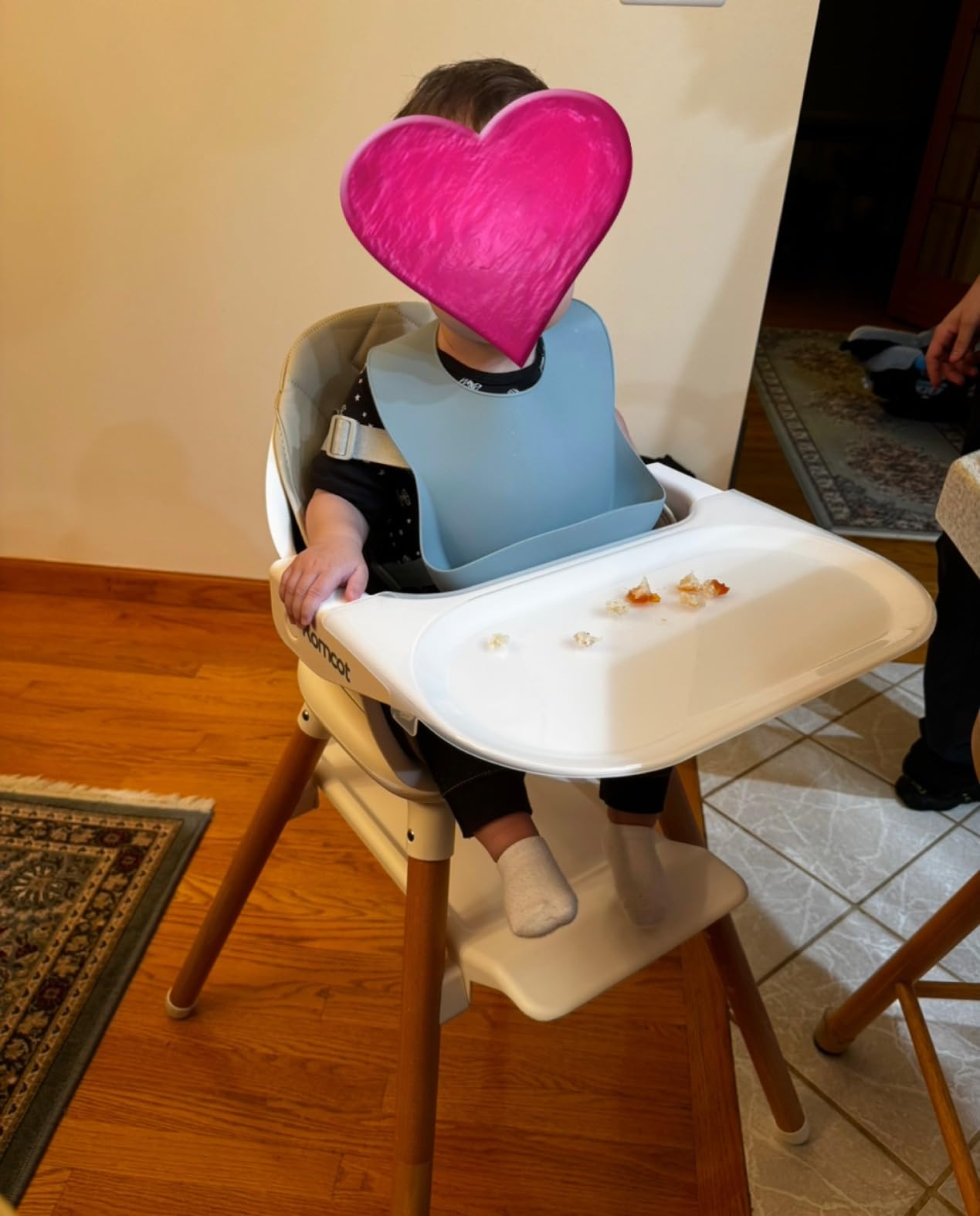 High Chair, 6 in 1 Wooden Convertible High Chairs for Babies and Toddlers, Booster Seat with Double Tray & Reversible Footrest Baby Highchair, 5-Point Harness Baby Feeding Chair, Beige customer photo 2