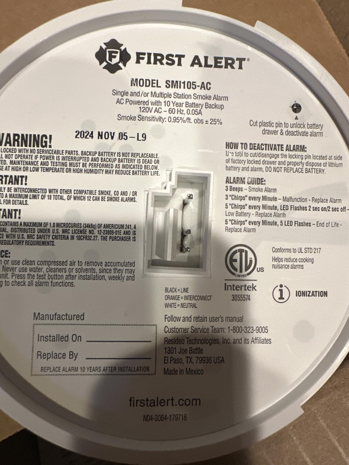 First Alert BRK Smoke Alarm, Interconnect Hardwire Detector with 10-Year Battery Backup, SMI105-AC, 3-Pack customer photo 1