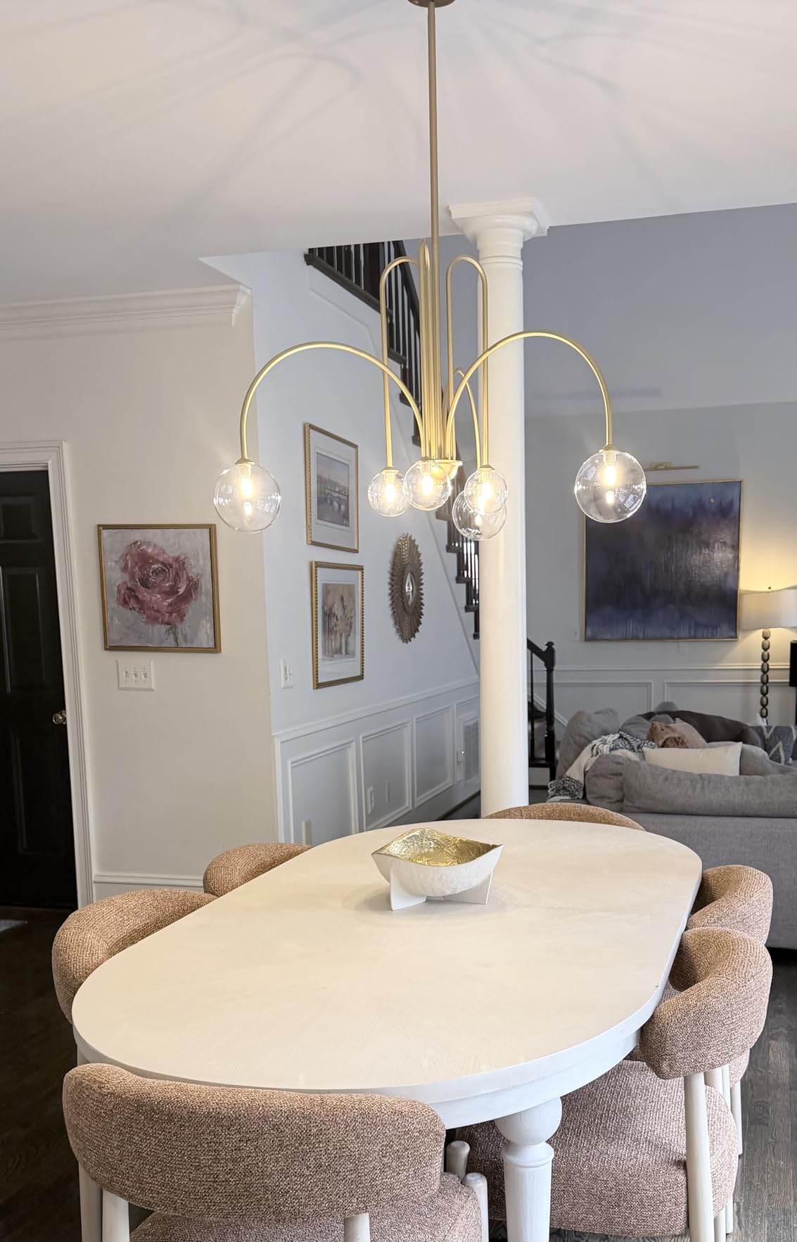 CATINER Modern Black Chandelier 6 Lights Sputnik Chandelier for Dining Room Large L40 Mid Century Ceiling Pendant Light Fixtures with Withe Glass Globe Shades for Foyer Bedroom customer photo 1