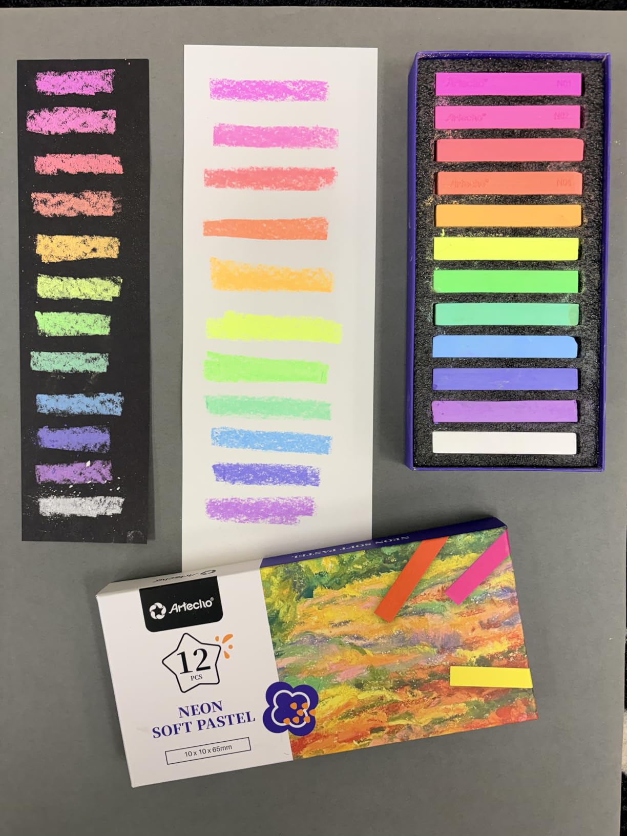 Artecho 50pcs Soft Pastels, 48 Colors Including 4 Fluorescent Colors, Extra Free Black & White, Square Chalk for Drawing customer photo 2