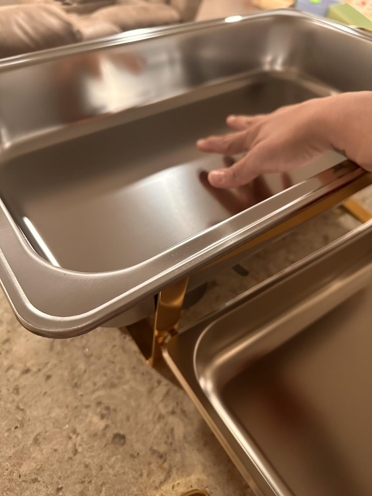 Rengue 9.5 QT Chafing Dishes, 4 Pack High Premium Stainless Steel Complete Set, Rectangular Chafing Dish Buffet Set, Heating and Cooling Chafing Dish for Gatherings Banquet, Buffet, Party, Wedding customer photo 2