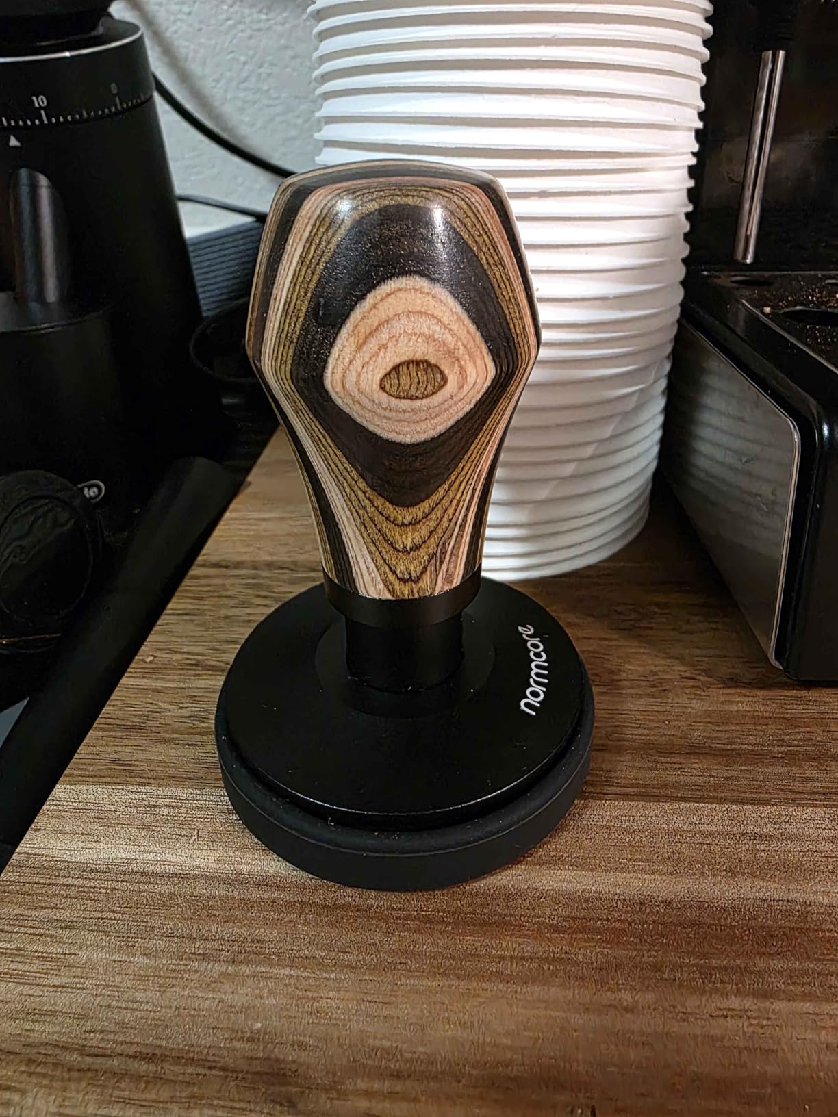 Normcore 58.5mm Espresso Coffee Tamper V4, Spring Loaded Tamper With Titanium PVD Coating Flat Base -15lb / 25lb / 30lbs Replacement Springs, Genuine American Walnut Handle customer photo 1