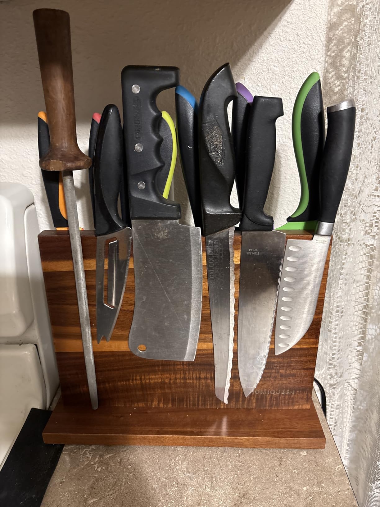 Magnetic Knife Block Double Sided Magnetic Knife Holder Rack with Strong Enhanced Magnets Acacia Wood Magnetic Knife Storage Stand customer photo 1