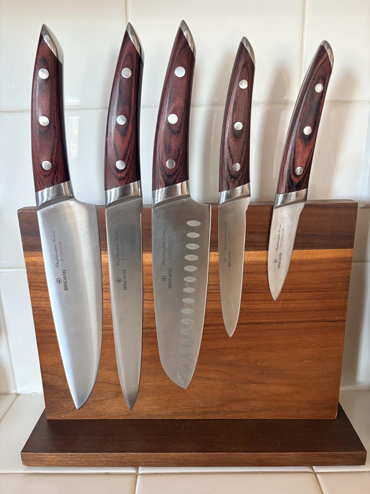 Magnetic Knife Block Double Sided Magnetic Knife Holder Rack with Strong Enhanced Magnets Acacia Wood Magnetic Knife Storage Stand customer photo 2