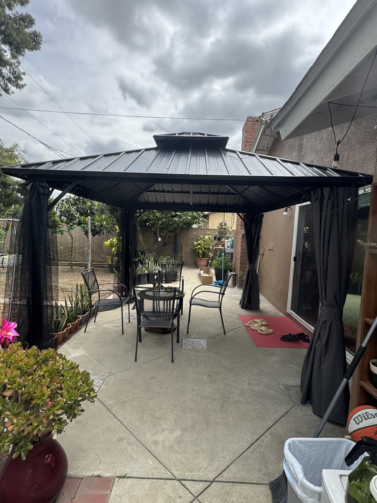 Aoxun 12' X 20' Hardtop Gazebo, Galvanized Steel Double Top, Metal Gazebo with Curtains and Netting, Permanent Canopy Pavilion customer photo 1