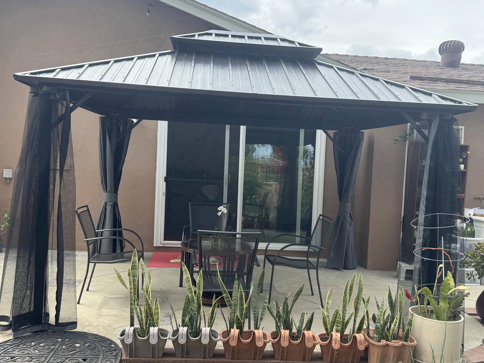 Aoxun 12' X 20' Hardtop Gazebo, Galvanized Steel Double Top, Metal Gazebo with Curtains and Netting, Permanent Canopy Pavilion customer photo 2