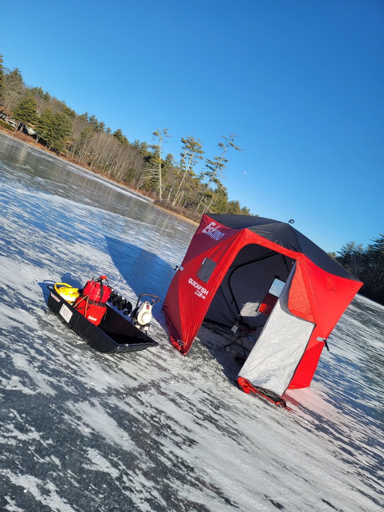 Eskimo QuickFish™ 3HD, Pop-Up Portable Shelter, No-Trip Door, Red/Black, Fully Insulated, Deluxe Ice Anchors, Three Person, Ice Fishing Shelter customer photo 2